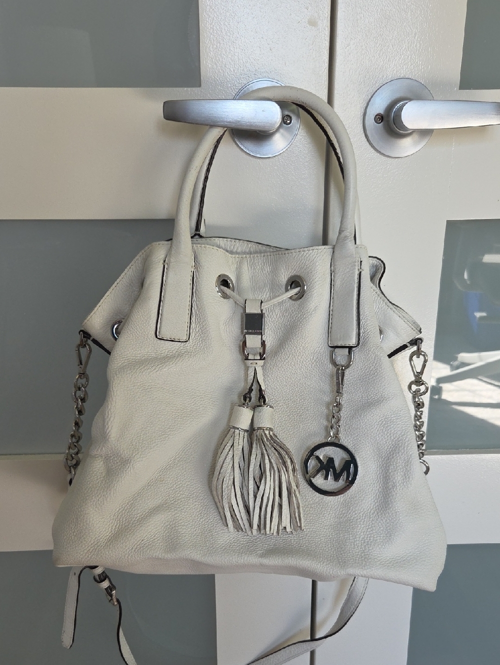 Michael Kors White Leather Tassel  Shoulder Bag